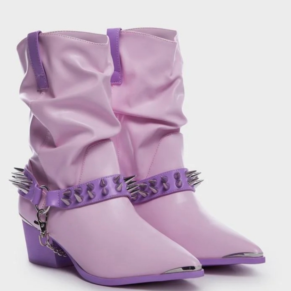 Dolls kill YRU spiked Heeled cowboy Boots - Pink and Purple